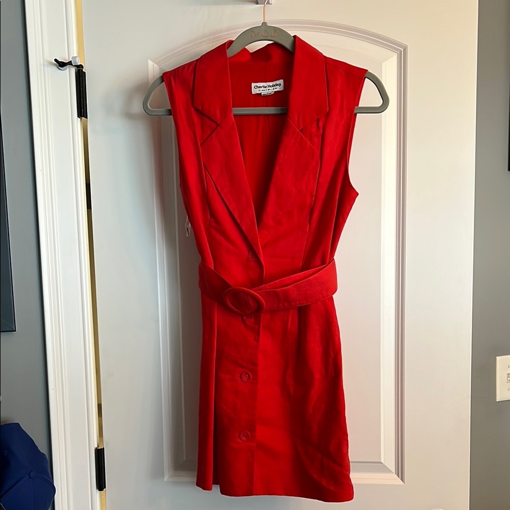Charlie Holiday Vermillion Sleeveless Belted Mini Dress